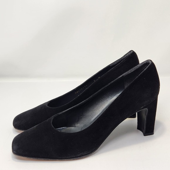 Stuart Weitzman Womens Black Suede Pumps Heels Size 9 M Square Toe Heel Classic - Picture 6 of 9